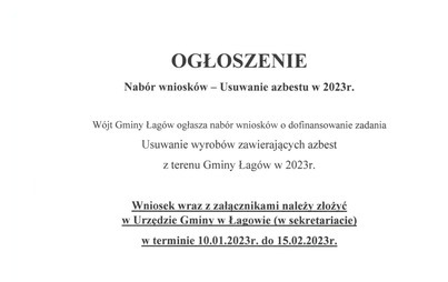 Zdjęcie do Ogłoszenie - Nab&oacute;r wniosk&oacute;w - Usuwanie azbestu w 2023r.