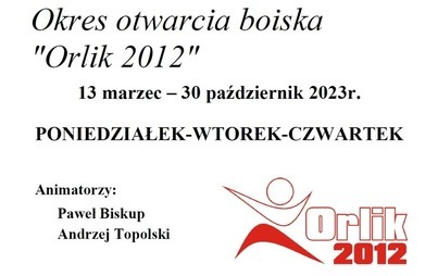 Zdjęcie do Od 13 marca Boisko Sportowe Orlik, będzie dostępne dla wszystkich chętnych, harmonogram otwarcia poniżej.