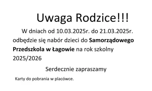 Zdjęcie do Nab&oacute;r Dzieci do Samorządowego Przedszkola w Łagowie
