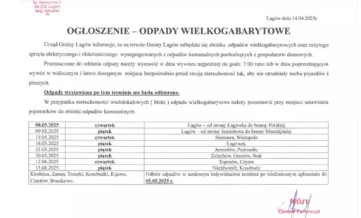 Zdjęcie do Ogłoszenie - Odpady Wielkogabarytowe