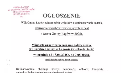 Zdjęcie do Nab&oacute;r wniosk&oacute;w o dofinansowanie zadania &quot;Usuwanie wyrob&oacute;w zawierających azbest &hellip;&quot;