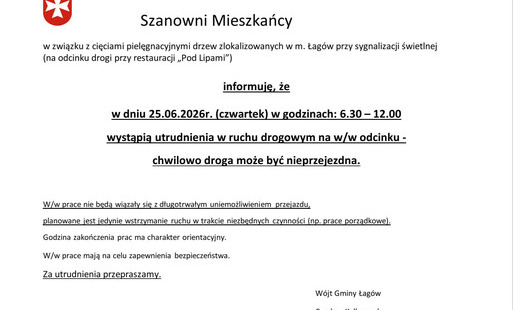 Zdjęcie do 25.06.2026r. - utrudnienia w ruchu drogowym