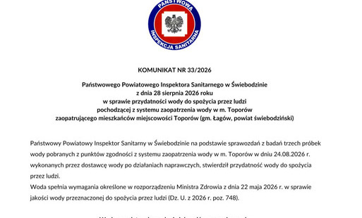Zdjęcie do Komunikat_o_przydatności_jakości_wody_Topor&oacute;w