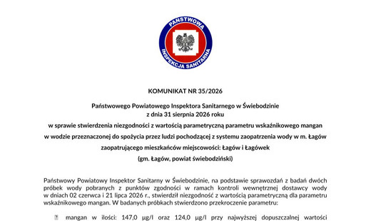 Zdjęcie do Komunikaty Państwowego Powiatowego Inspektora Sanitarnego w Świebodzinie